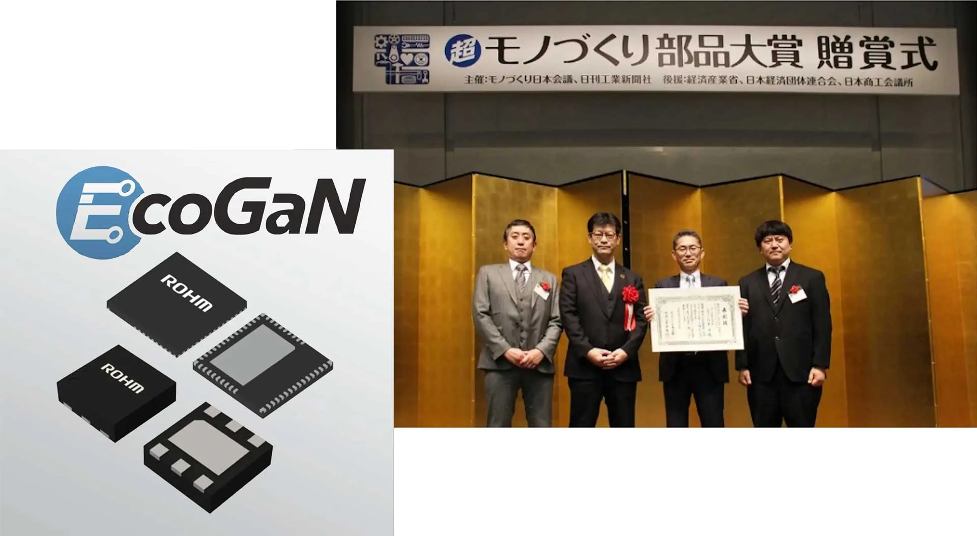 左:Eco GaNシリーズ製品 右:「”超”モノづくり部品大賞」表彰式