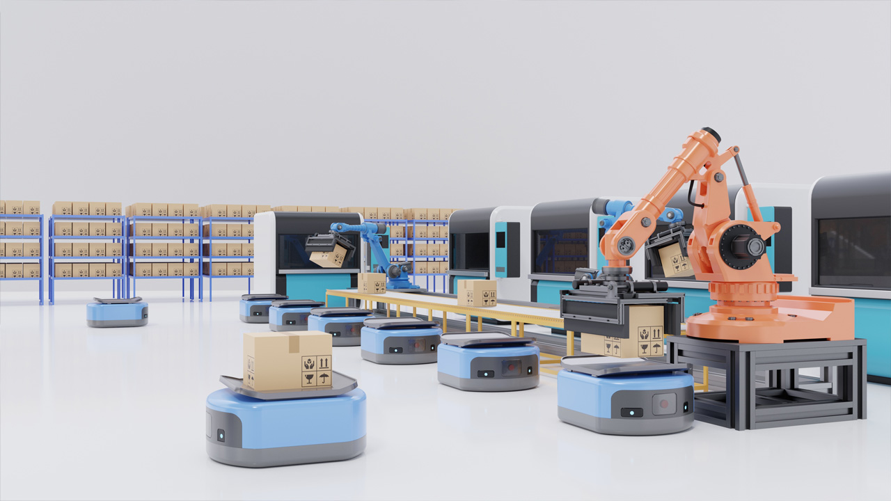 工場や設備の中を自律的に移動して作業を行うロボット