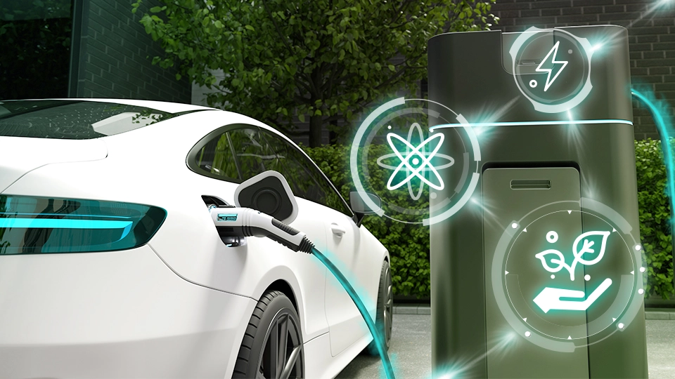 電気自動車が充電している画像