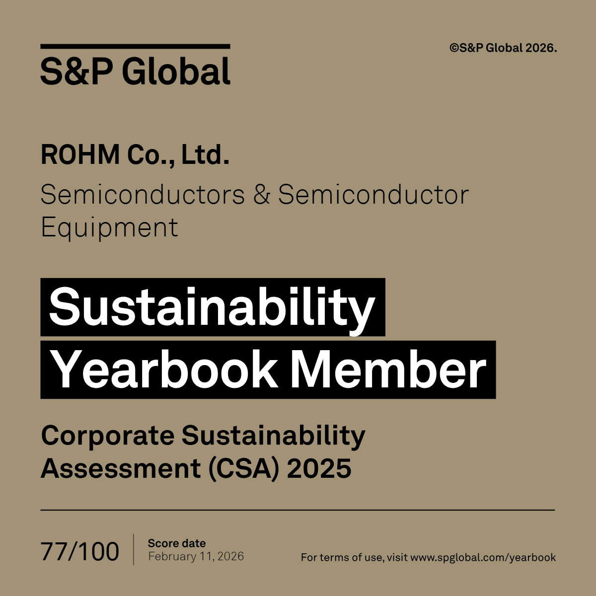 S&P Global社「Sustainability Yearbook Member」に選定